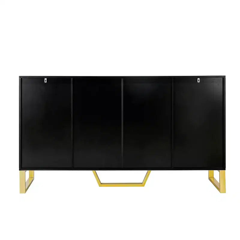 Sideboard Buffet Cabinet with 4 Doors, Metal Handles and Adjustable Shelves for Dining Room, Black