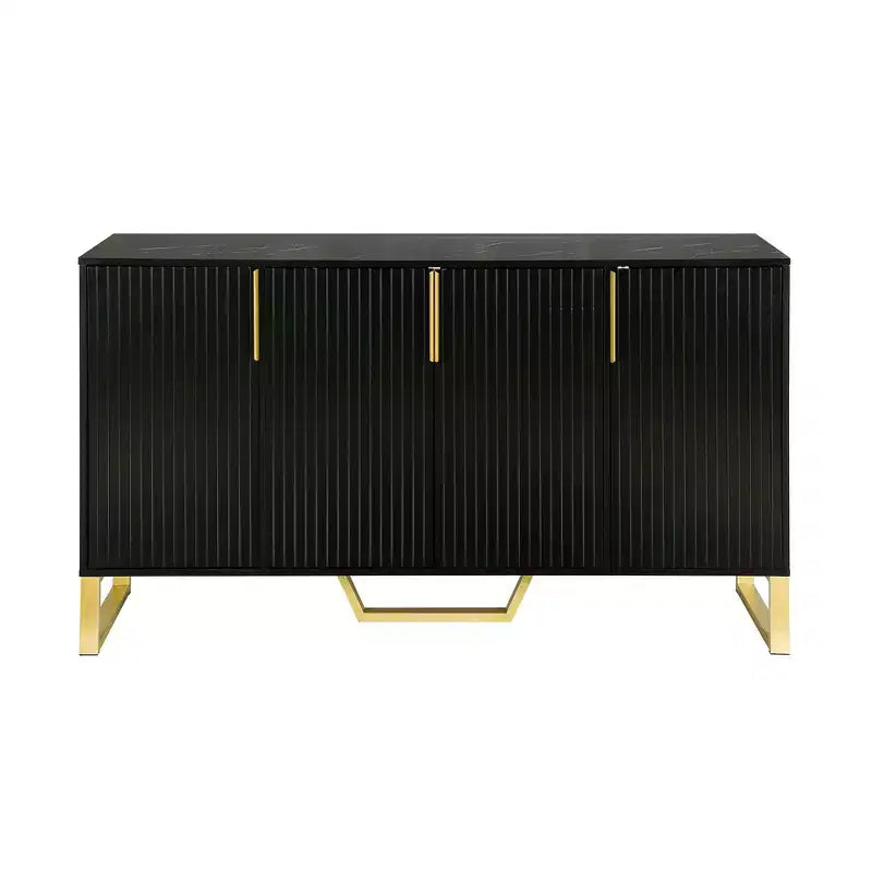 Sideboard Buffet Cabinet with 4 Doors, Metal Handles and Adjustable Shelves for Dining Room, Black