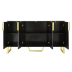 Sideboard Buffet Cabinet with 4 Doors, Metal Handles and Adjustable Shelves for Dining Room, Black