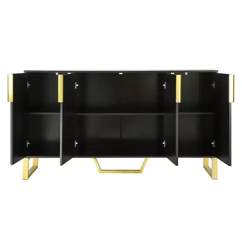 Sideboard Buffet Cabinet with 4 Doors, Metal Handles and Adjustable Shelves for Dining Room, Black