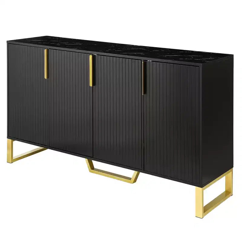Sideboard Buffet Cabinet with 4 Doors, Metal Handles and Adjustable Shelves for Dining Room, Black