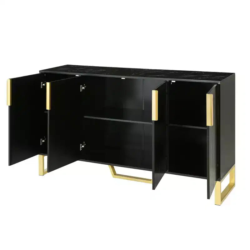 Sideboard Buffet Cabinet with 4 Doors, Metal Handles and Adjustable Shelves for Dining Room, Black