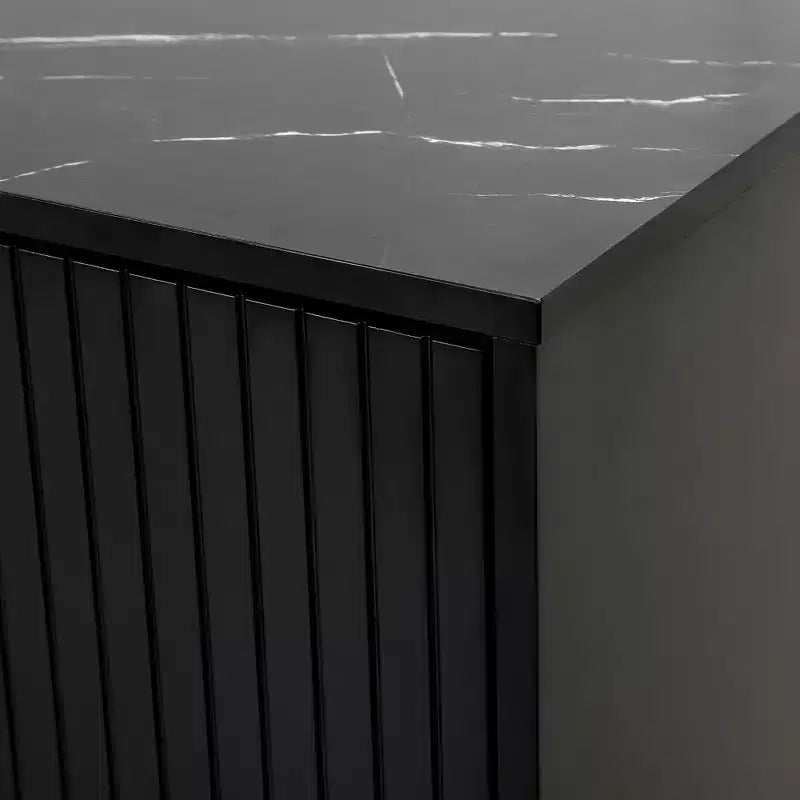 Sideboard Buffet Cabinet with 4 Doors, Metal Handles and Adjustable Shelves for Dining Room, Black
