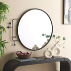 Round Black Iron Wall Mirror 31 x 38.5 Inch