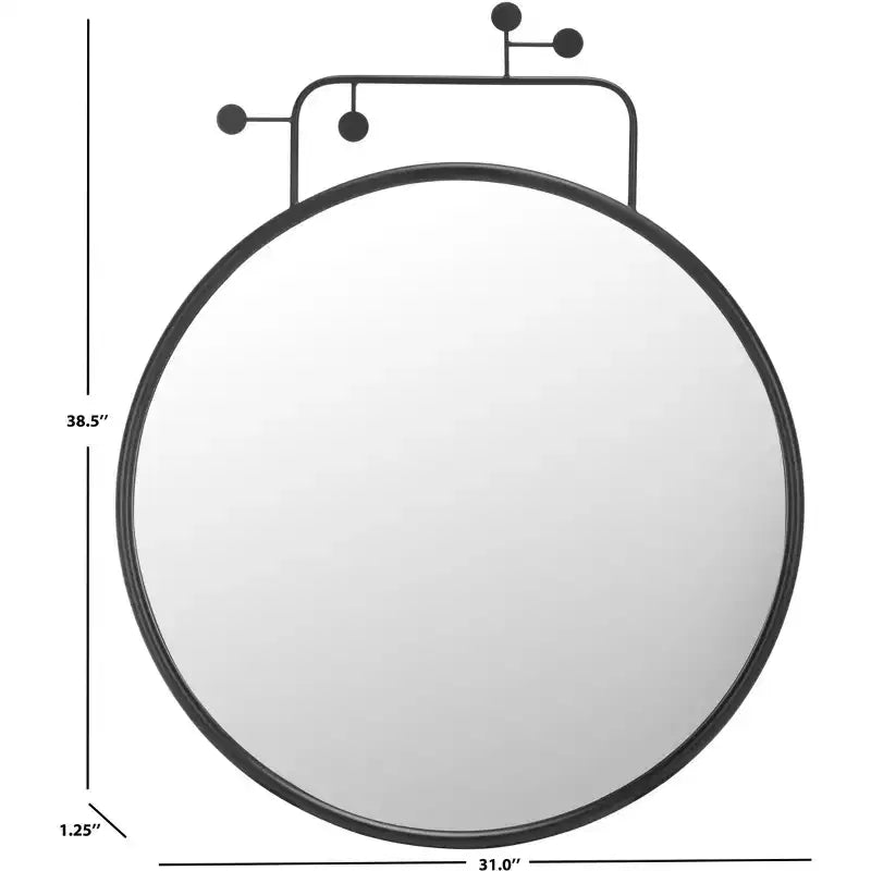 Round Black Iron Wall Mirror 31 x 38.5 Inch