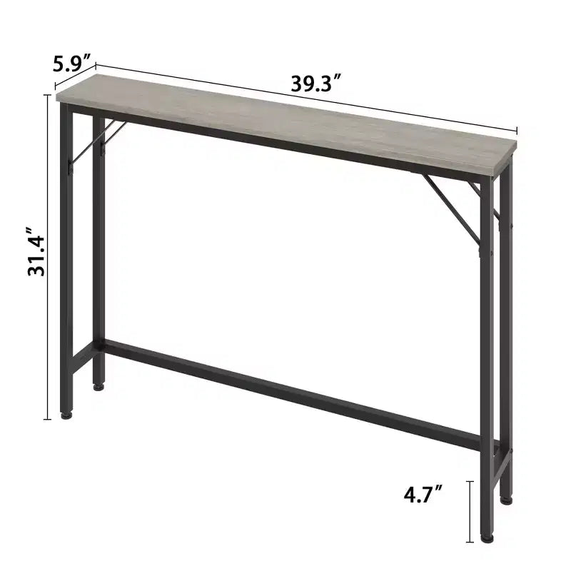 Narrow Console Table 39.4" – Metal Frame with MDF Top, Grey