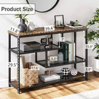 4-Tier Console Table with Tempered Glass Shelf, Industrial Entryway Table, 39.5'' W, Brown