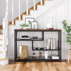 4-Tier Console Table with Tempered Glass Shelf, Industrial Entryway Table, 39.5'' W, Brown
