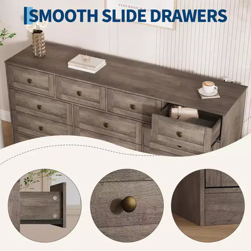 12-Drawer Wood Dresser with TV Stand Top