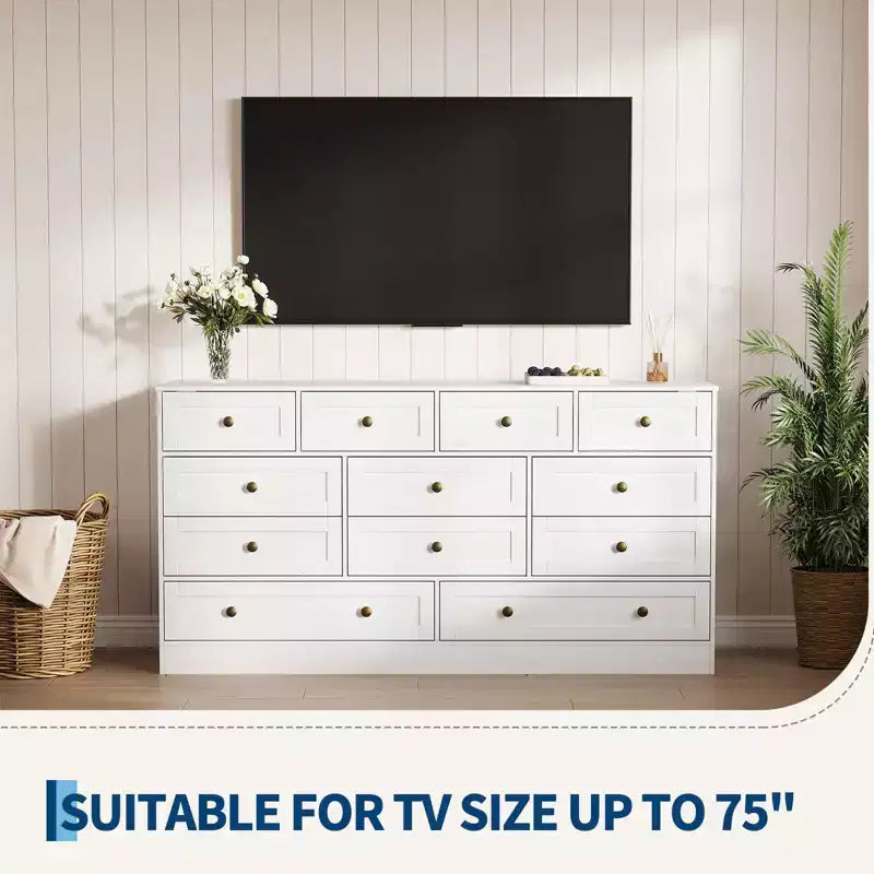 12-Drawer Wood Dresser with TV Stand Top