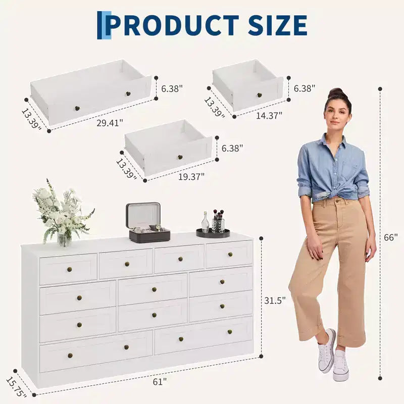 12-Drawer Wood Dresser with TV Stand Top