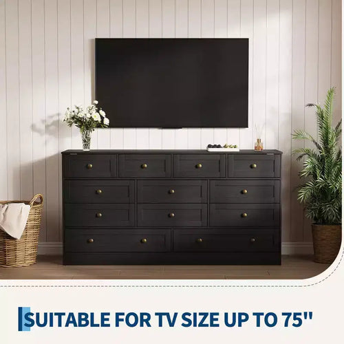 12-Drawer Wood Dresser with TV Stand Top
