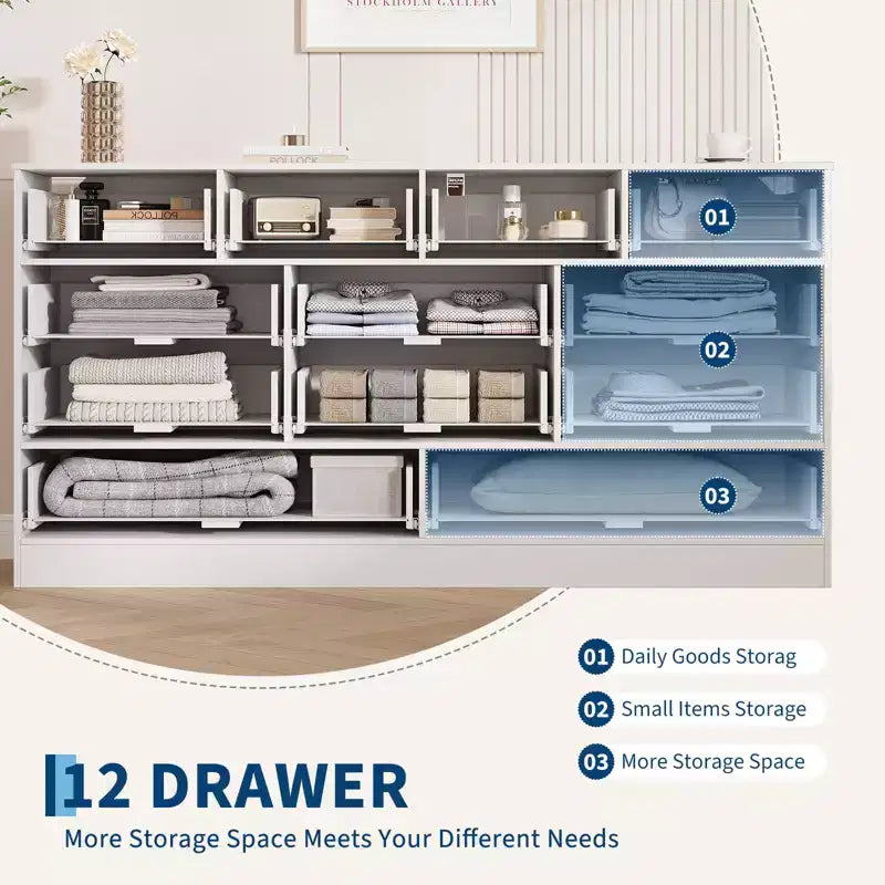 12-Drawer Wood Dresser with TV Stand Top