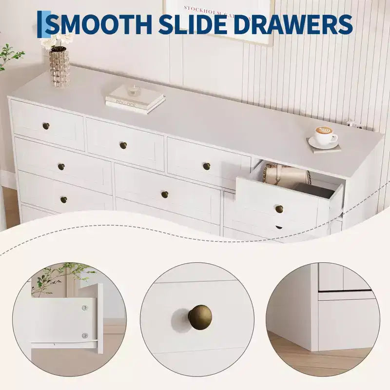 12-Drawer Wood Dresser with TV Stand Top
