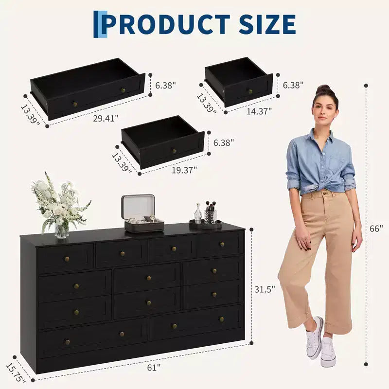 12-Drawer Wood Dresser with TV Stand Top