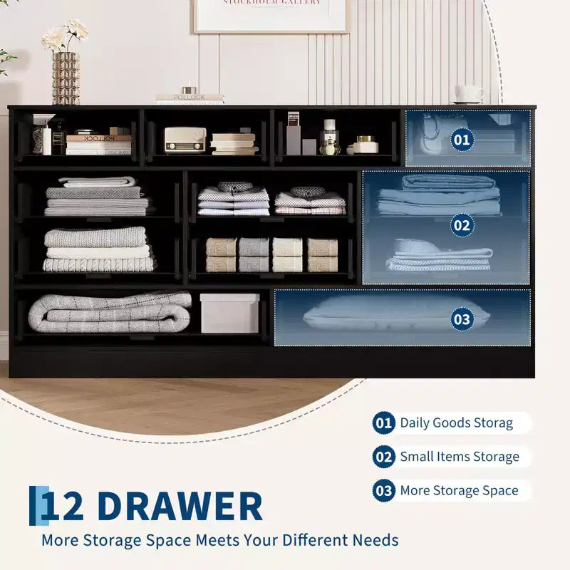 12-Drawer Wood Dresser with TV Stand Top