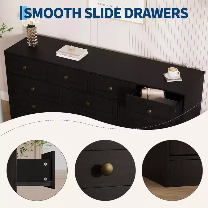 12-Drawer Wood Dresser with TV Stand Top