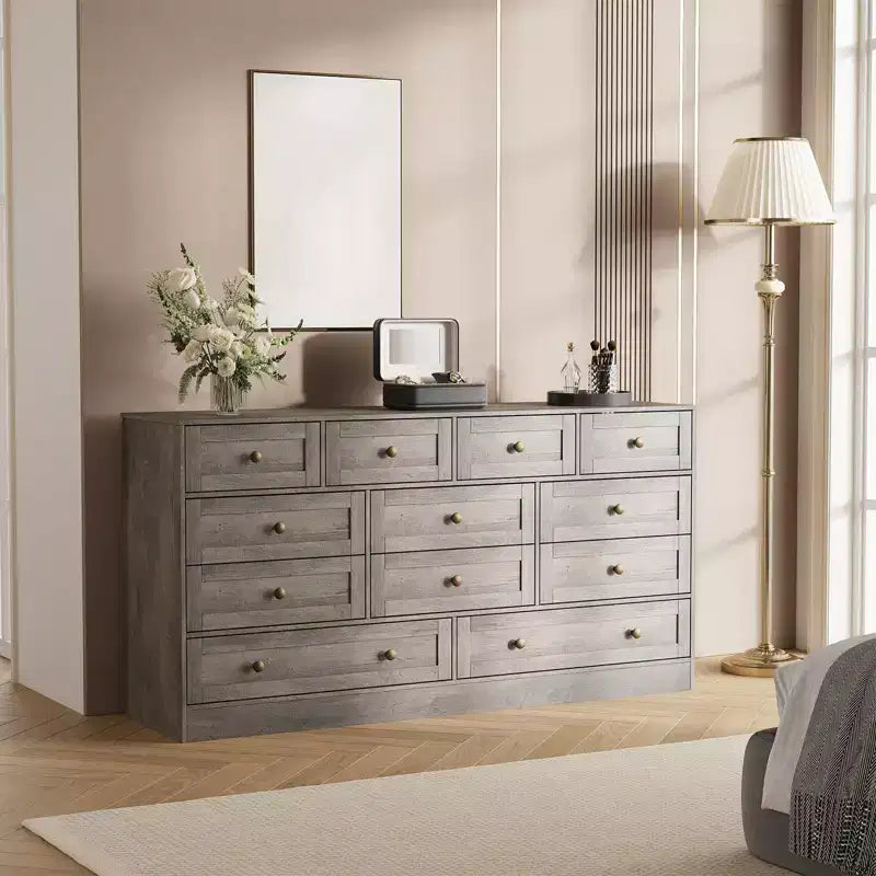 12-Drawer Wood Dresser with TV Stand Top