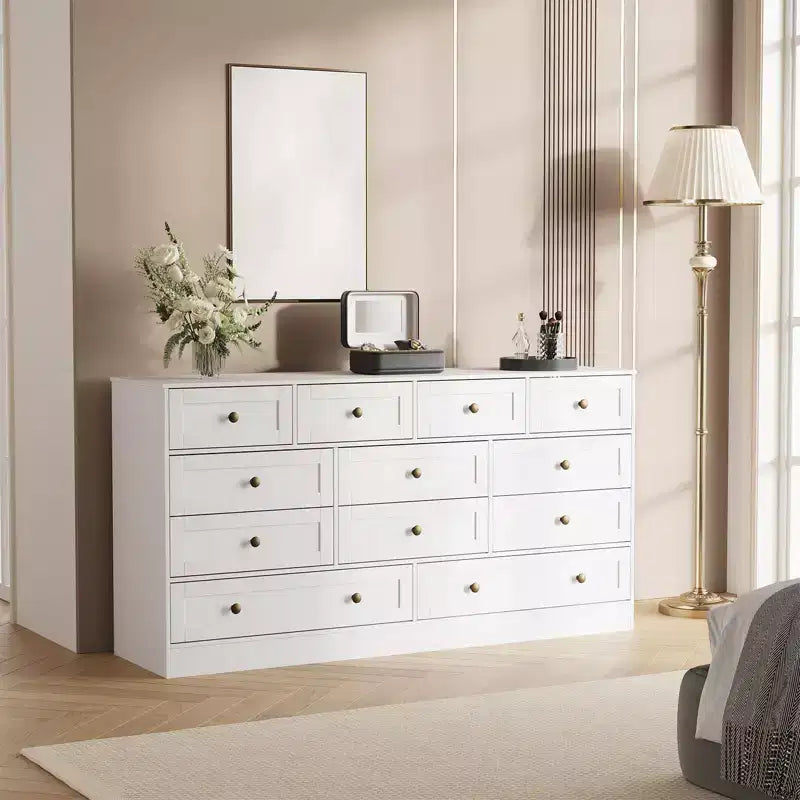 12-Drawer Wood Dresser with TV Stand Top