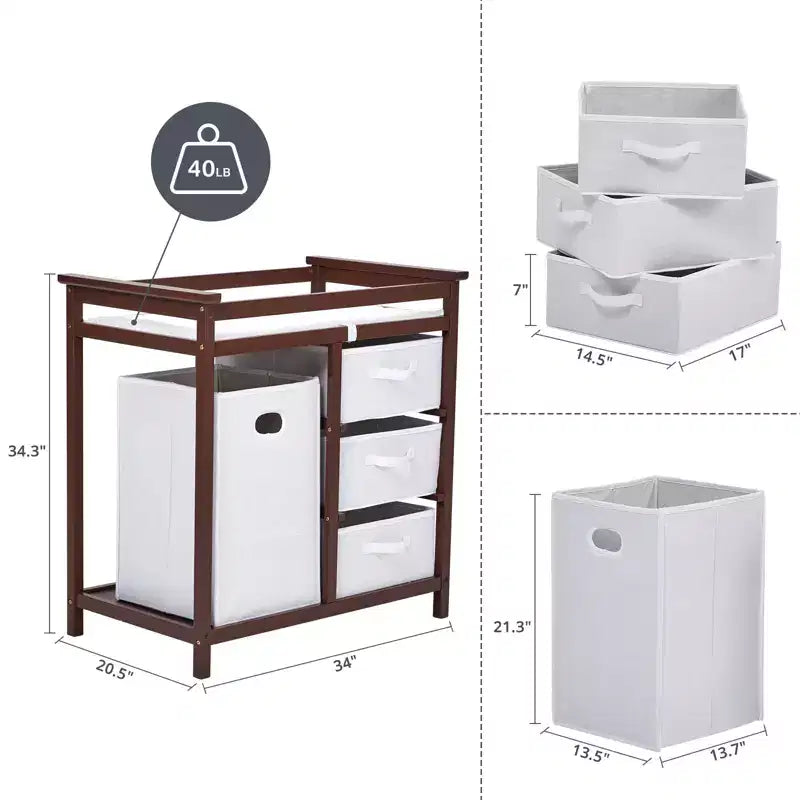 Baby Changing Table with Laundry Hamper and 3 Drawer Basket Storage