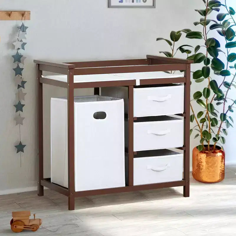 Baby Changing Table with Laundry Hamper and 3 Drawer Basket Storage
