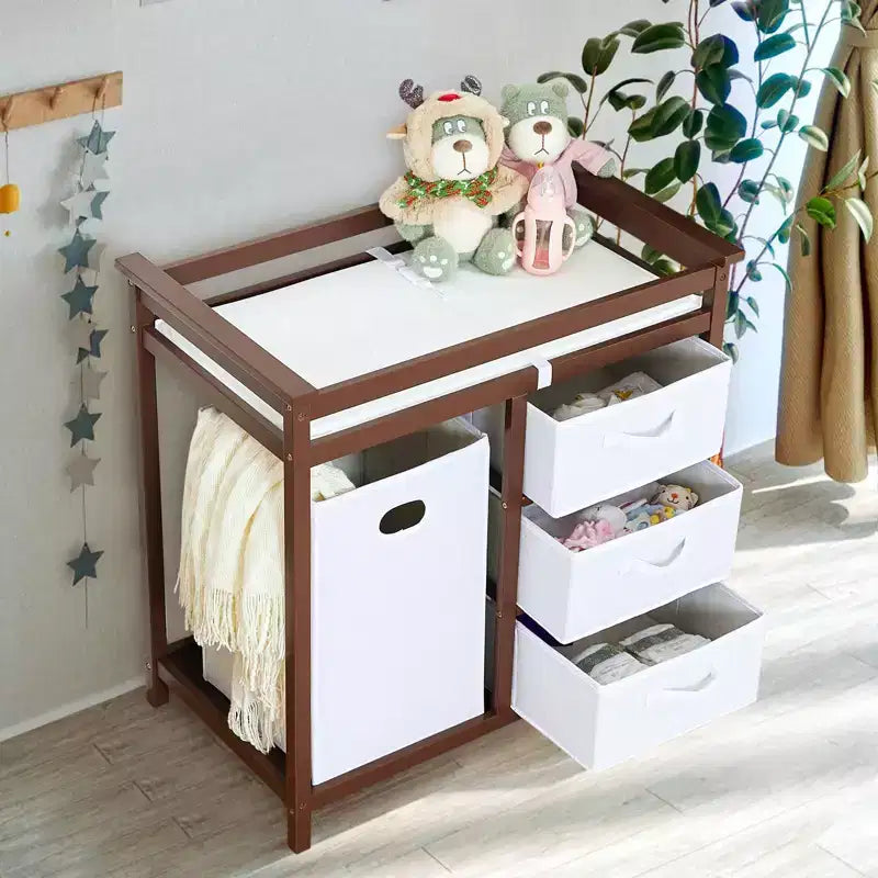Baby Changing Table with Laundry Hamper and 3 Drawer Basket Storage