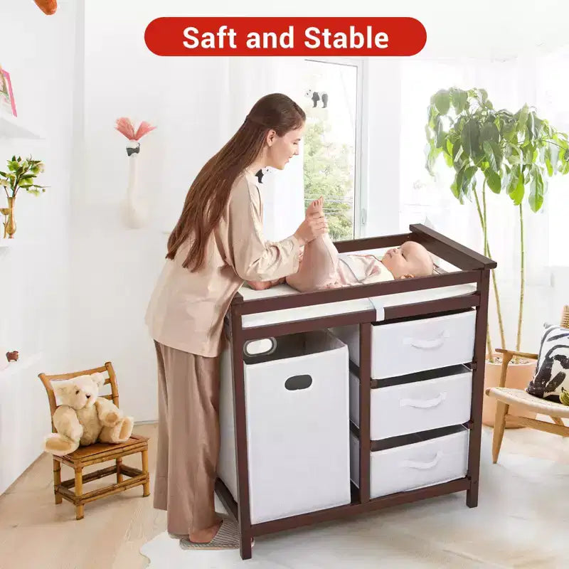 Baby Changing Table with Laundry Hamper and 3 Drawer Basket Storage