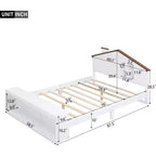 Full Size Bed Frame with Storage Drawers and LED Light, Wooden Platform Bed, White, for Kids & Teens
