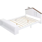 Full Size Bed Frame with Storage Drawers and LED Light, Wooden Platform Bed, White, for Kids & Teens