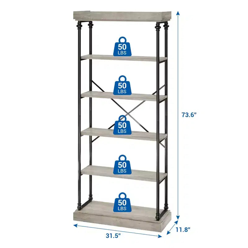 5-Tier Bookshelf with Metal Frame