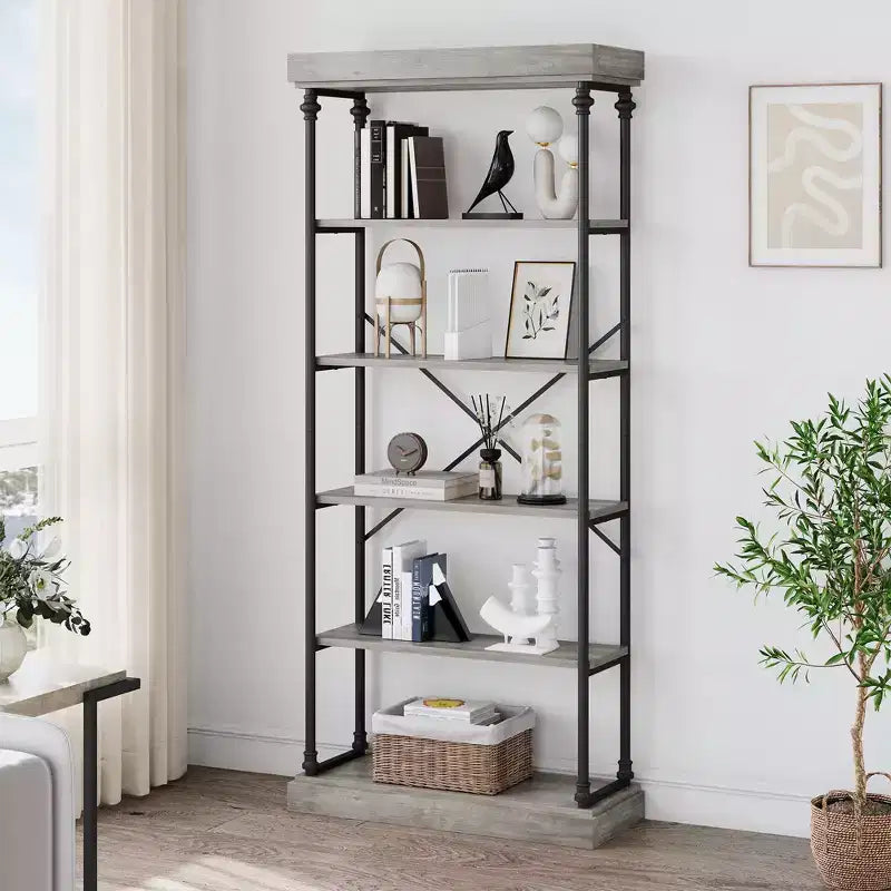 5-Tier Bookshelf with Metal Frame