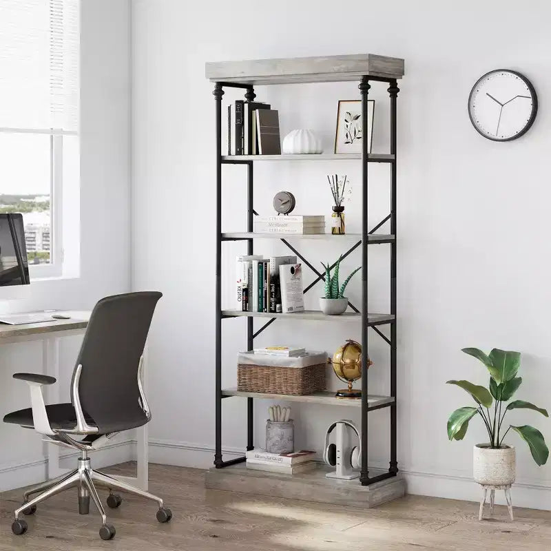 5-Tier Bookshelf with Metal Frame