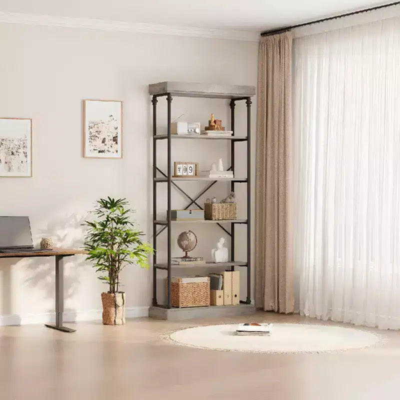 5-Tier Bookshelf with Metal Frame