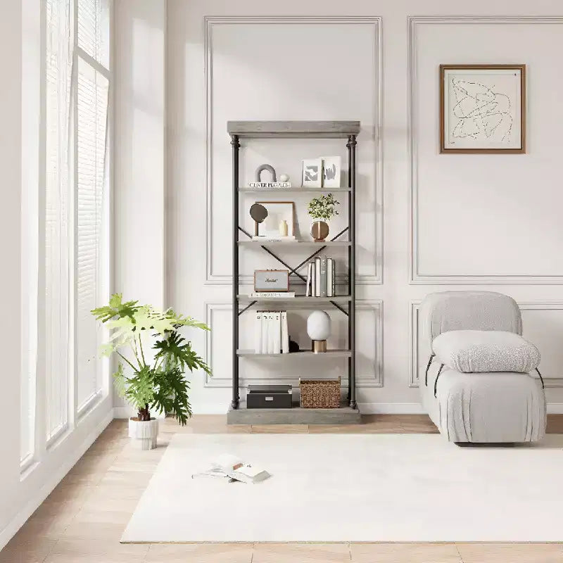 5-Tier Bookshelf with Metal Frame