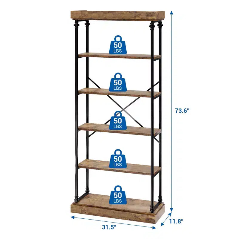 5-Tier Bookshelf with Metal Frame