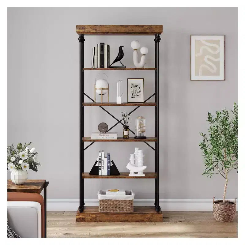 5-Tier Bookshelf with Metal Frame