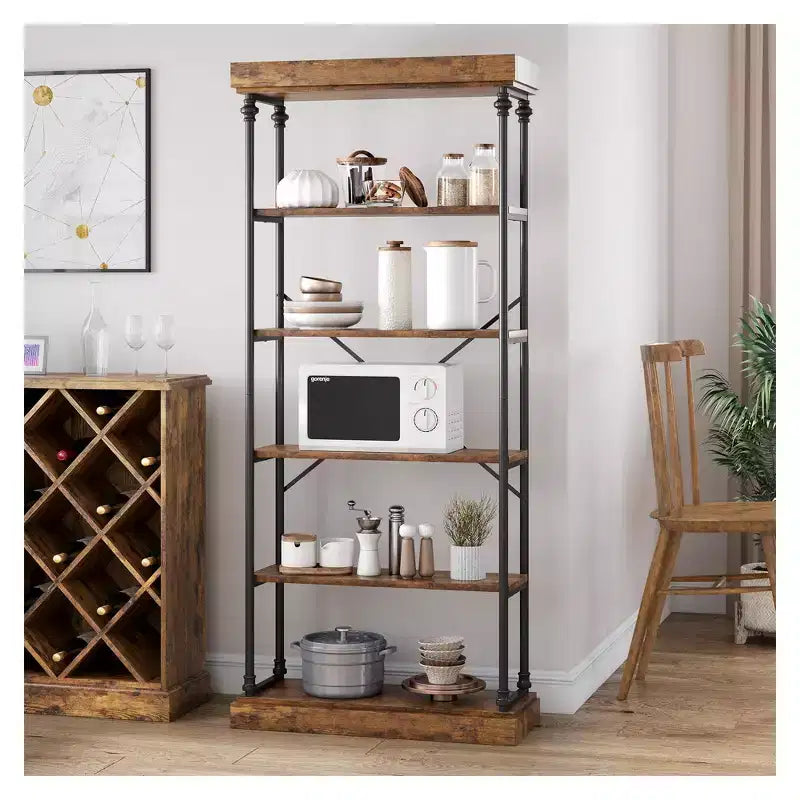 5-Tier Bookshelf with Metal Frame