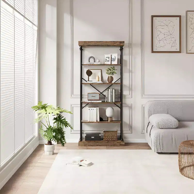 5-Tier Bookshelf with Metal Frame