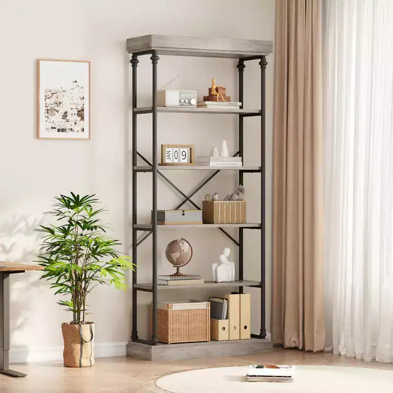 5-Tier Bookshelf with Metal Frame