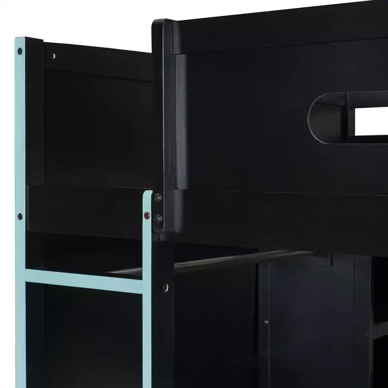 Full Size Loft Bed with Desk, Wardrobe, USB Port and LED Light