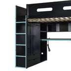Full Size Loft Bed with Desk, Wardrobe, USB Port and LED Light