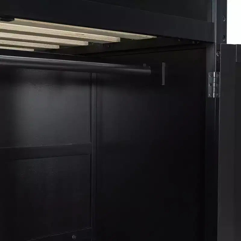 Full Size Loft Bed with Desk, Wardrobe, USB Port and LED Light