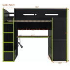 Full Size Loft Bed with Desk, Wardrobe, USB Port and LED Light