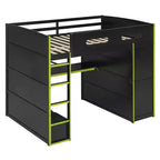 Full Size Loft Bed with Desk, Wardrobe, USB Port and LED Light