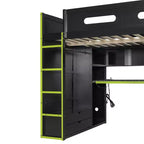 Full Size Loft Bed with Desk, Wardrobe, USB Port and LED Light