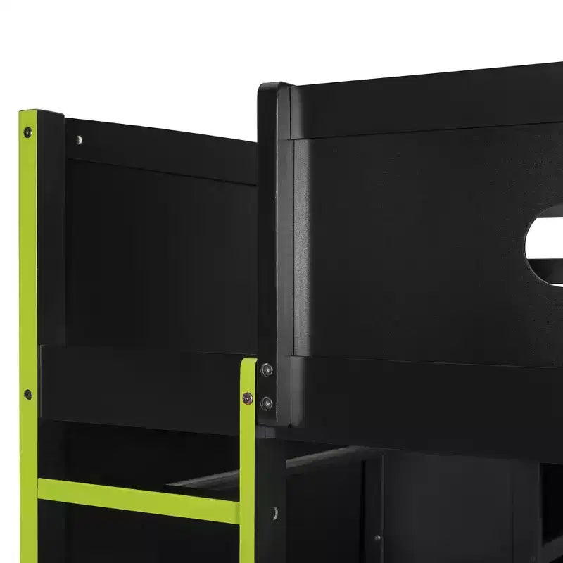 Full Size Loft Bed with Desk, Wardrobe, USB Port and LED Light