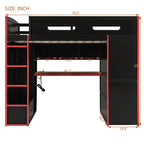 Full Size Loft Bed with Desk, Wardrobe, USB Port and LED Light