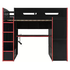 Full Size Loft Bed with Desk, Wardrobe, USB Port and LED Light
