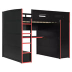 Full Size Loft Bed with Desk, Wardrobe, USB Port and LED Light