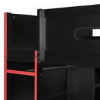 Full Size Loft Bed with Desk, Wardrobe, USB Port and LED Light